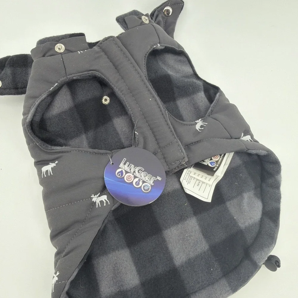 LuvGear Reversible Gray, Plaid Flannel Moose Puppy/Dog Coat/Jacket‎ Size SM