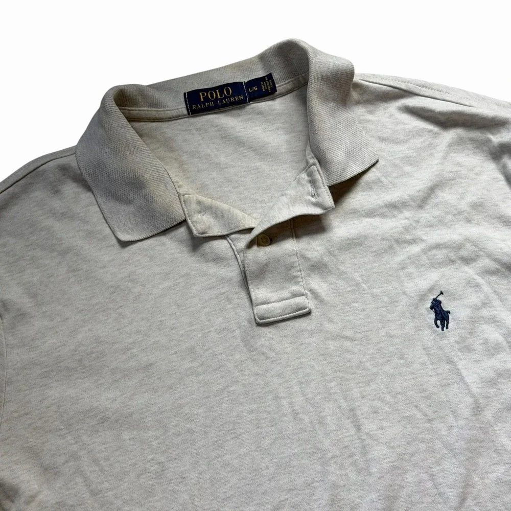 Polo Ralph Lauren Men's Oatmeal‎ Knit Polo Short Size Large Soft 100% Cotton