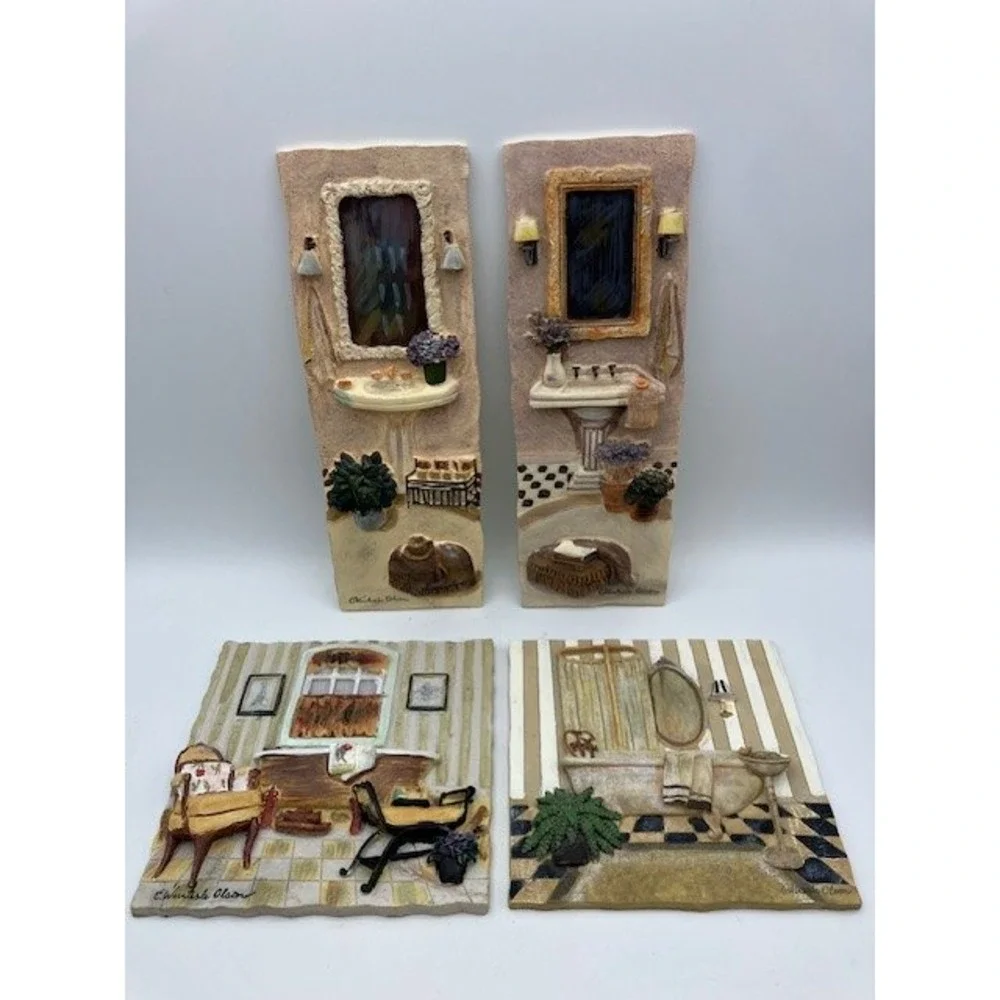 C. Winterle Olson Ceramic Bathroom Interior Wall‎ Art Tiles Set of 4 Home Decor