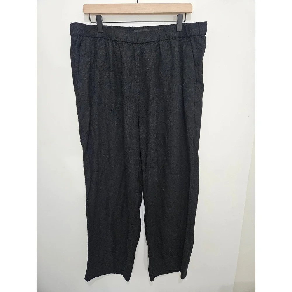 Banana Republic Womens XL Black Linen Rayon Blend Elastic Waist Straight Leg Pan