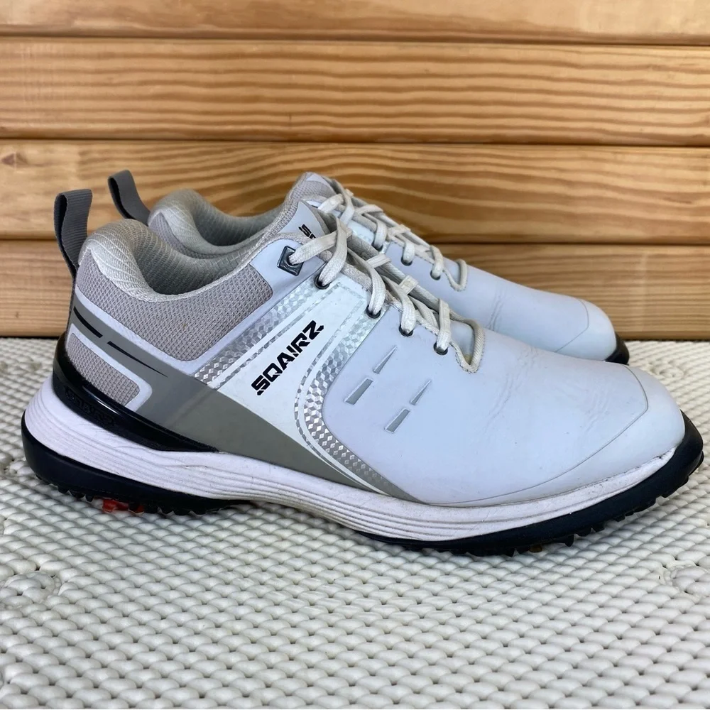 Sqairz Speed Men's 8.5 US Soft Spiked Golf Shoes Sneakers White Gray Black