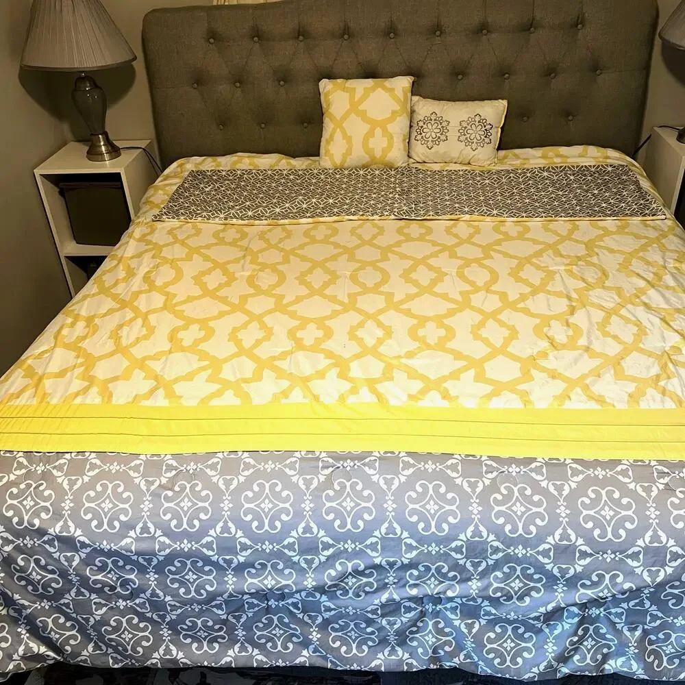 Queen Comforter Bedding Set Gray Yellow Medallion Better Homes Gardens 5 Pc