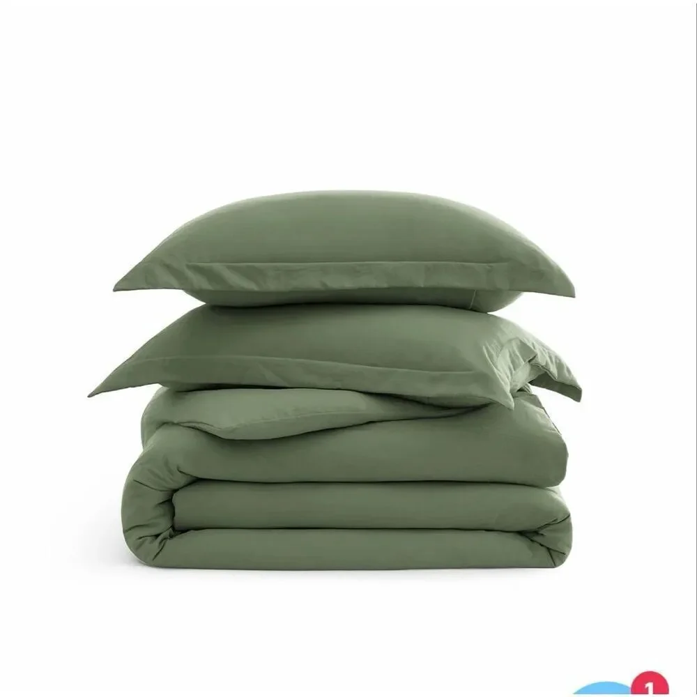BEDSURE Olive Green King Ultra Soft Hypoallergenic Microfibr Duvet Cover Set-NEW