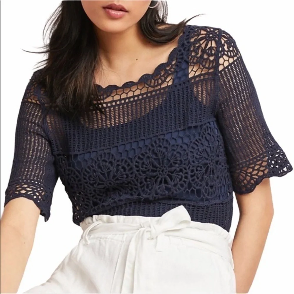 James Coviello By Anthropologie Women Crochet Knit Crop Top short sleeves XS