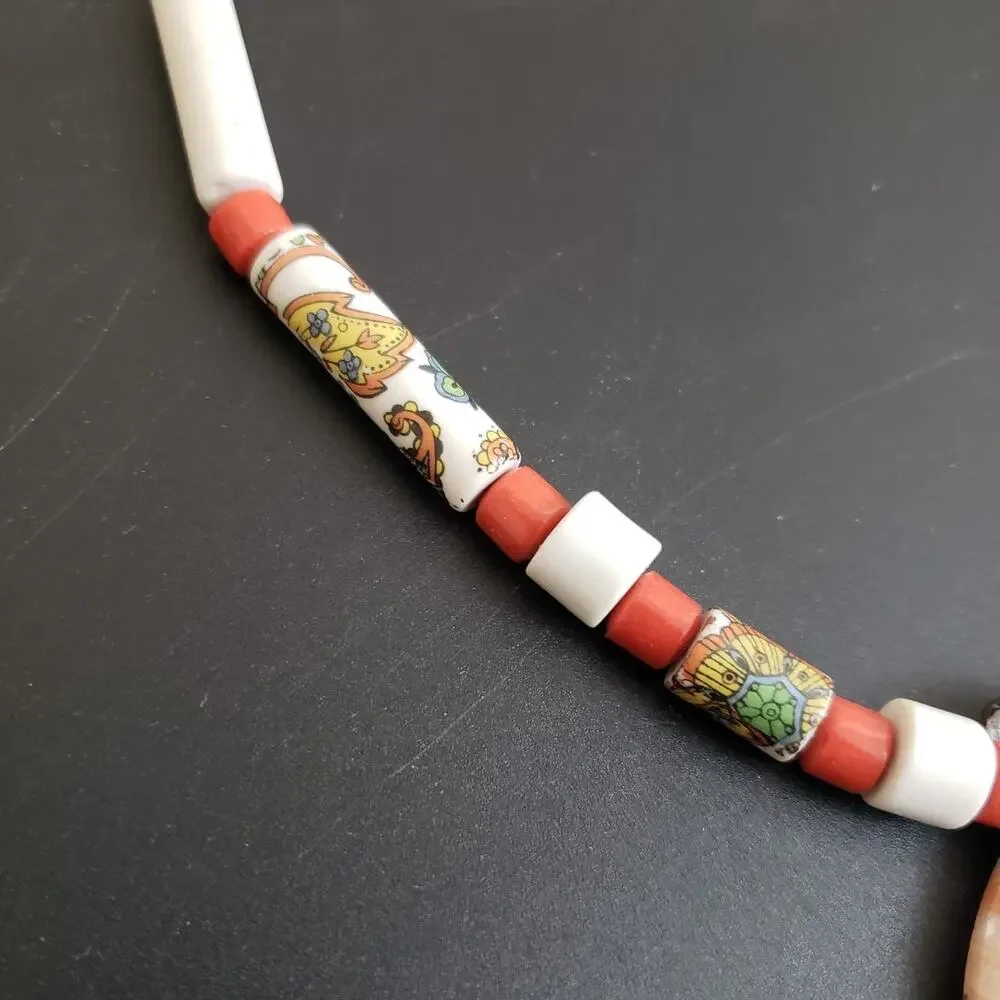 Large Banded Agate / Calcite Pendant Beaded Necklace w/‎ Matching Earrings