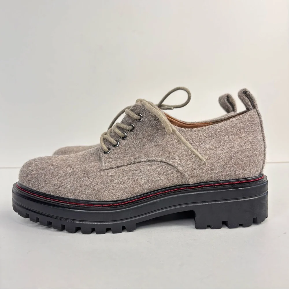 AEROSOLES Francesina Gray Wool Red Stitch Chunky Lug Sole Platform Lace‎ Oxfords