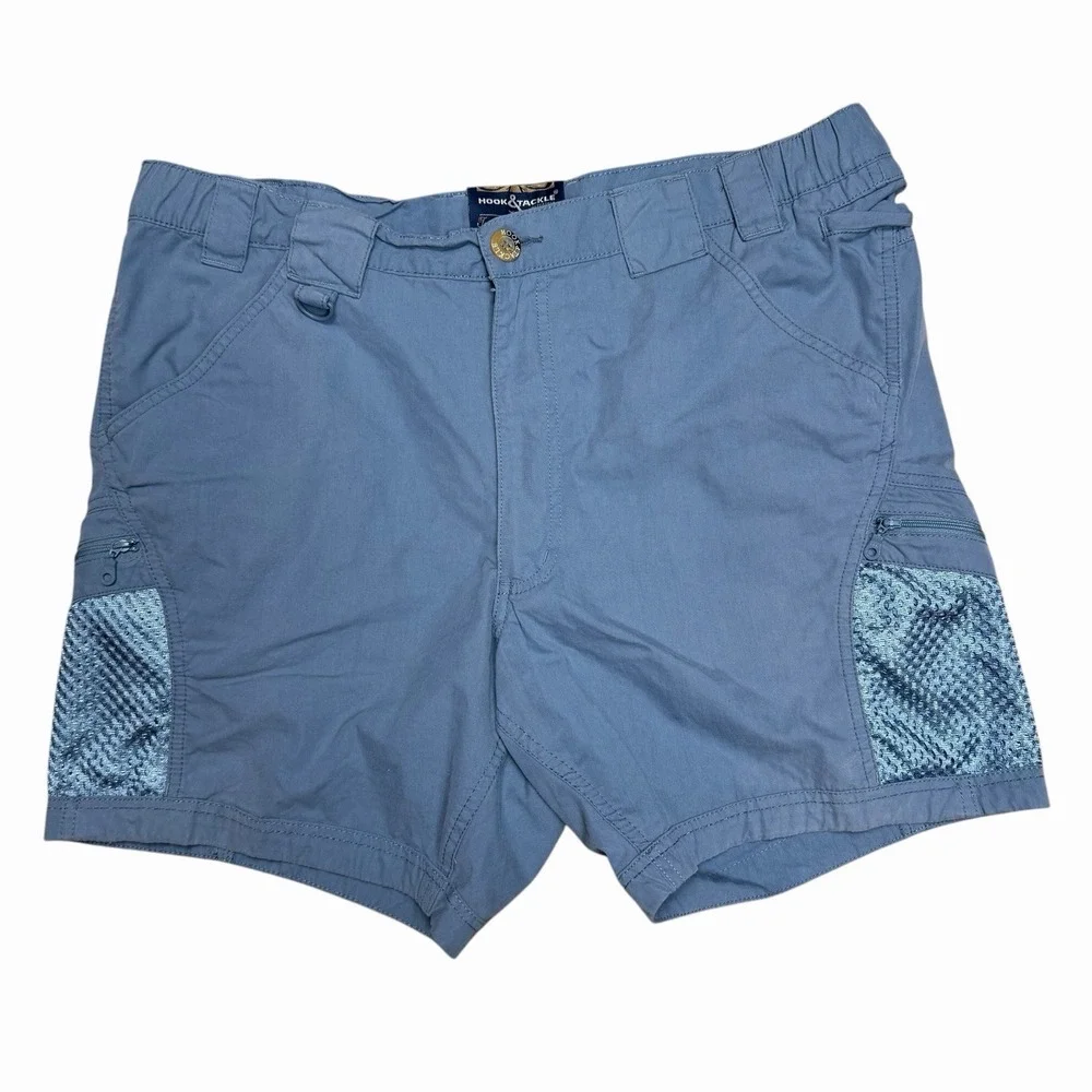 Hook & Tackle Fishing Gear Mens Shorts Size 36 Blue Cargo Zip Pocket Mesh Track