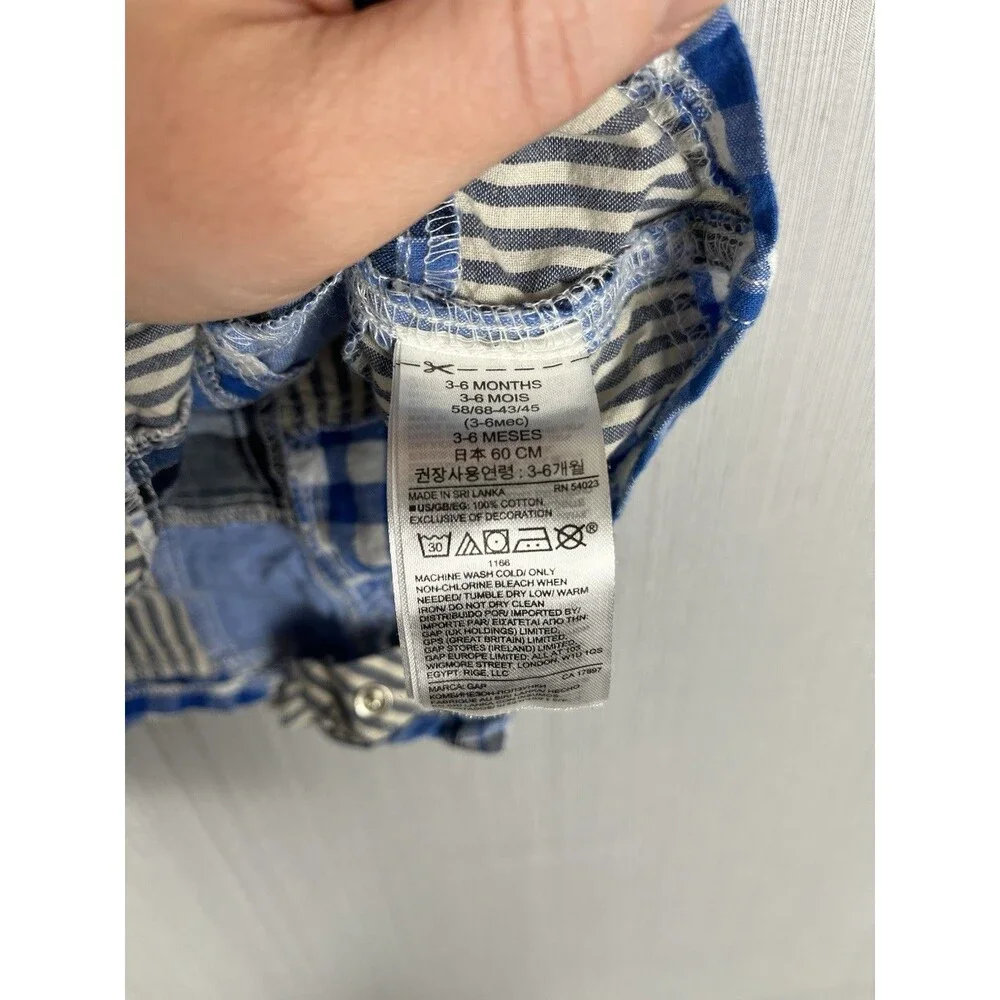 babyGap Romper‎ 3-6M Blue Patchwork Plaid Collar Romper One Piece Preppy Classic