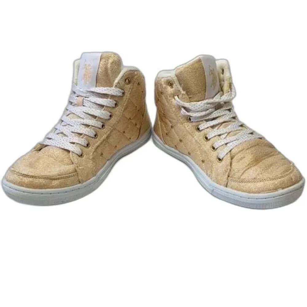 Polo Ralph Lauren Metallic Rose Gold High Top Sneakers Youth 4Y Pink Glitter