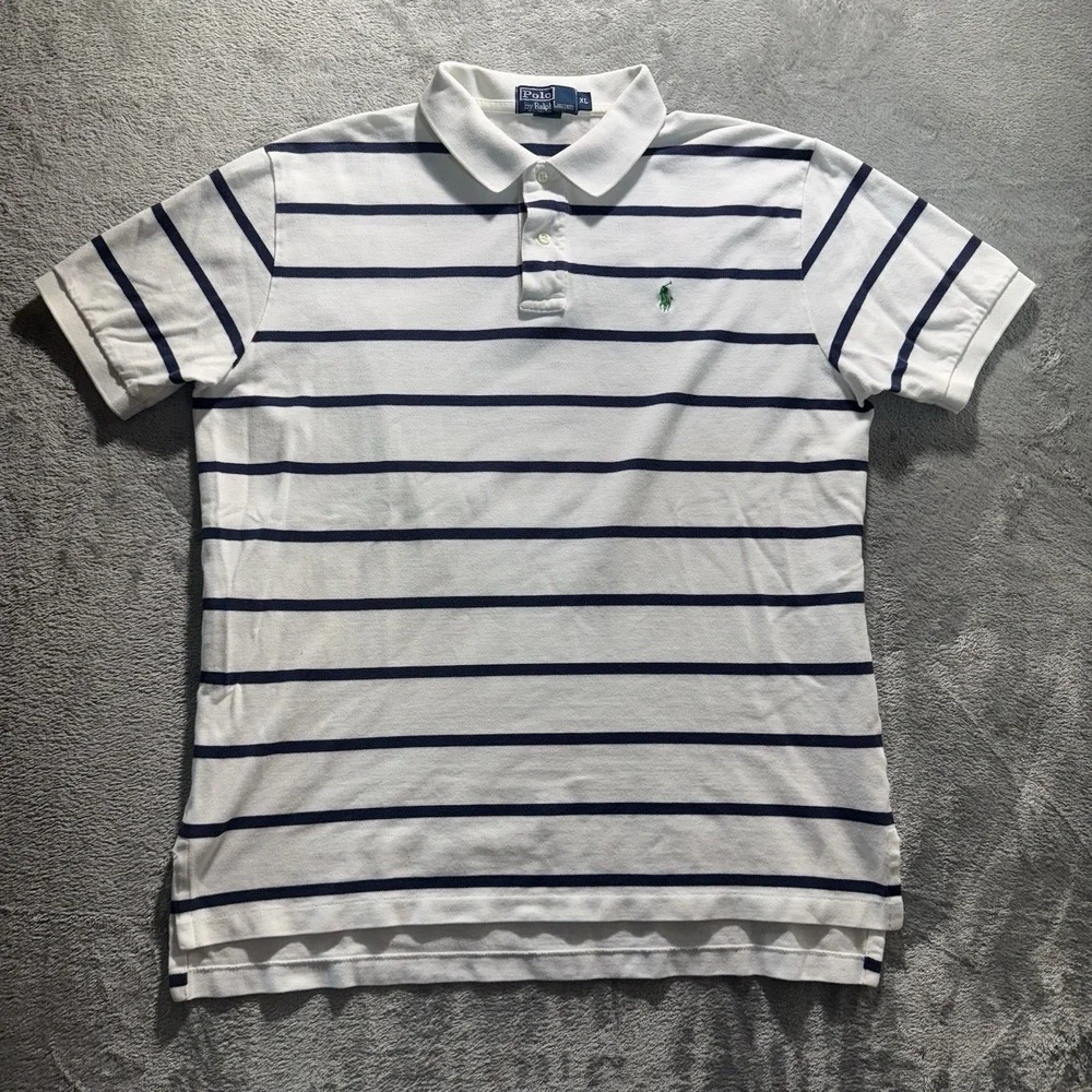 Polo Ralph Lauren Polo Shirt Mens XL White Blue Striped Preppy Casual