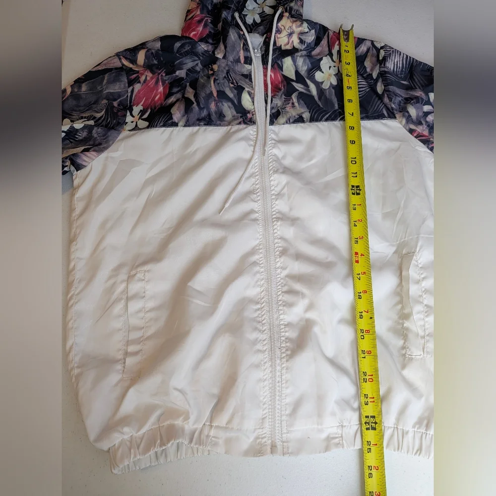 White Floral Two Tone Lightweight Hoodie Windbreaker Size Medium Streetwear