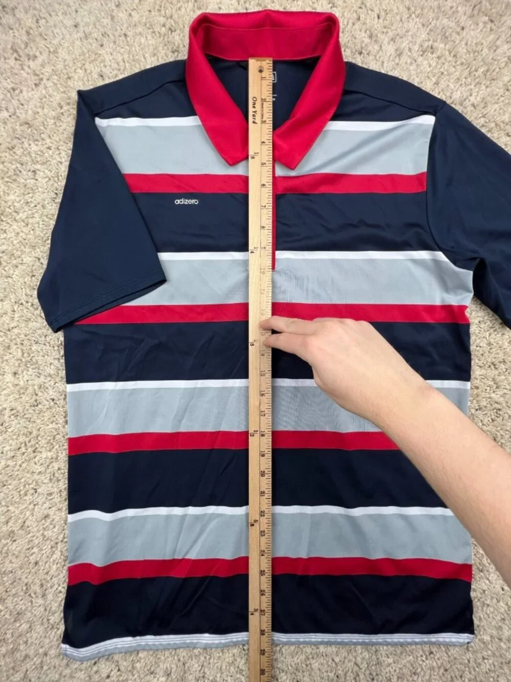 Adidas Polo Shirt Mens Medium Red Gray Blue Adizero Golf Golfing Casual Adult