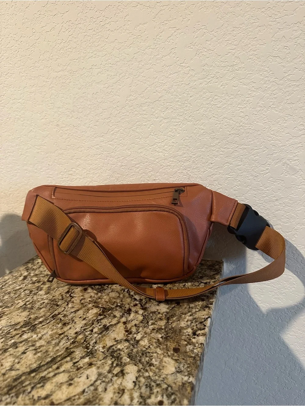 Kibou Vegan Leather Diaper Bag Fanny Pack - Saddle Brown (No Pad)