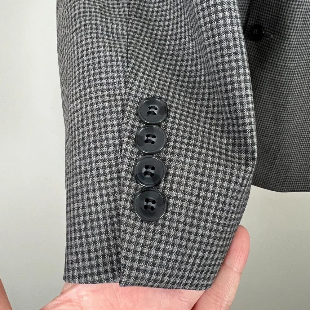 CALVIN KLEIN Blazer Jacket Sports Coat Men 38R Gray Check 100% Wool Professional