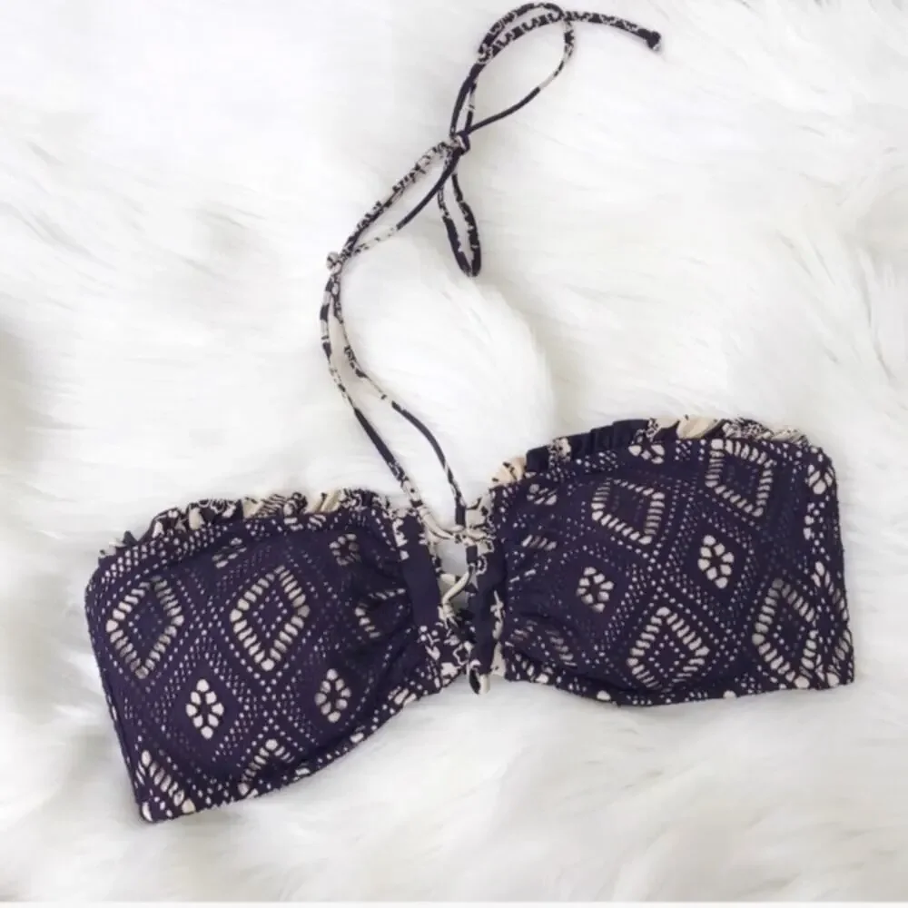 BECCA Purple Crotchet Knit Bikini Top Size S
