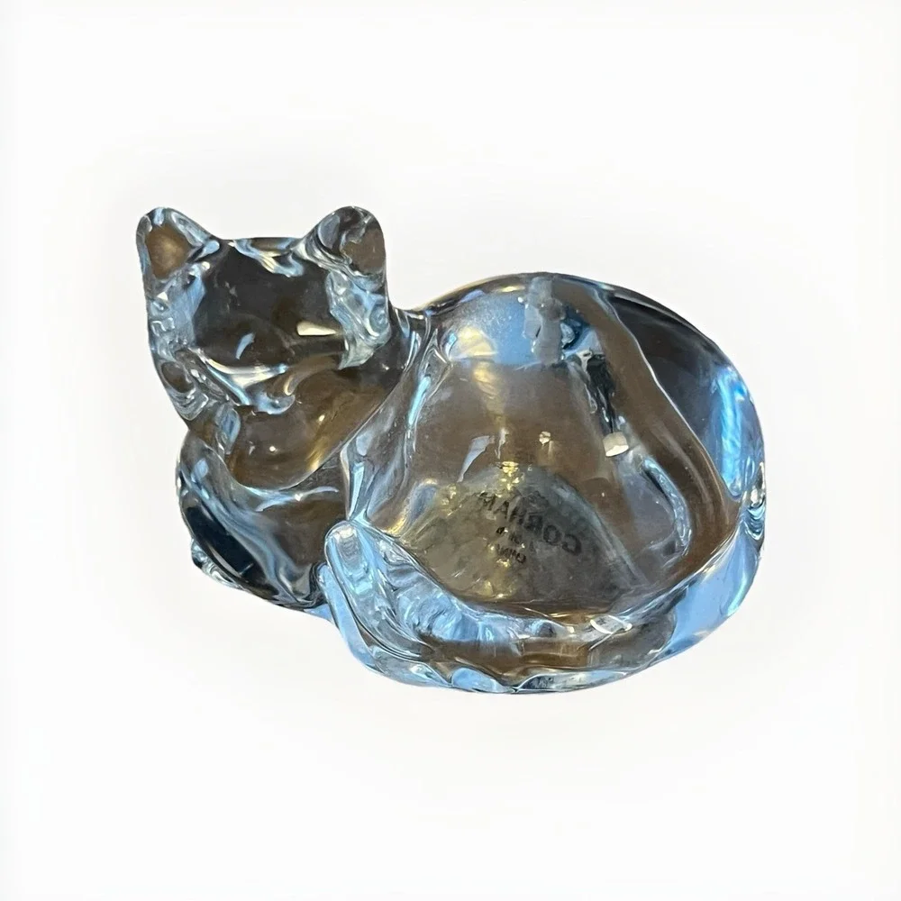 Gorham Crystal Cat Salt Shaker Figurine Clear Glass MCM Cat Lover Gift Unique