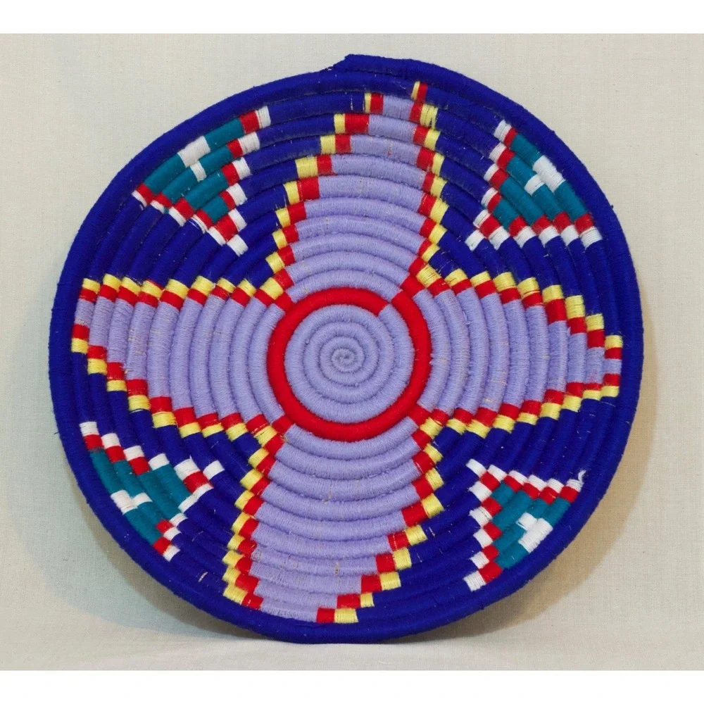 Vintage Handmade Coil Woven Yarn Star Navajo Vibrant‎ Basket Bowl