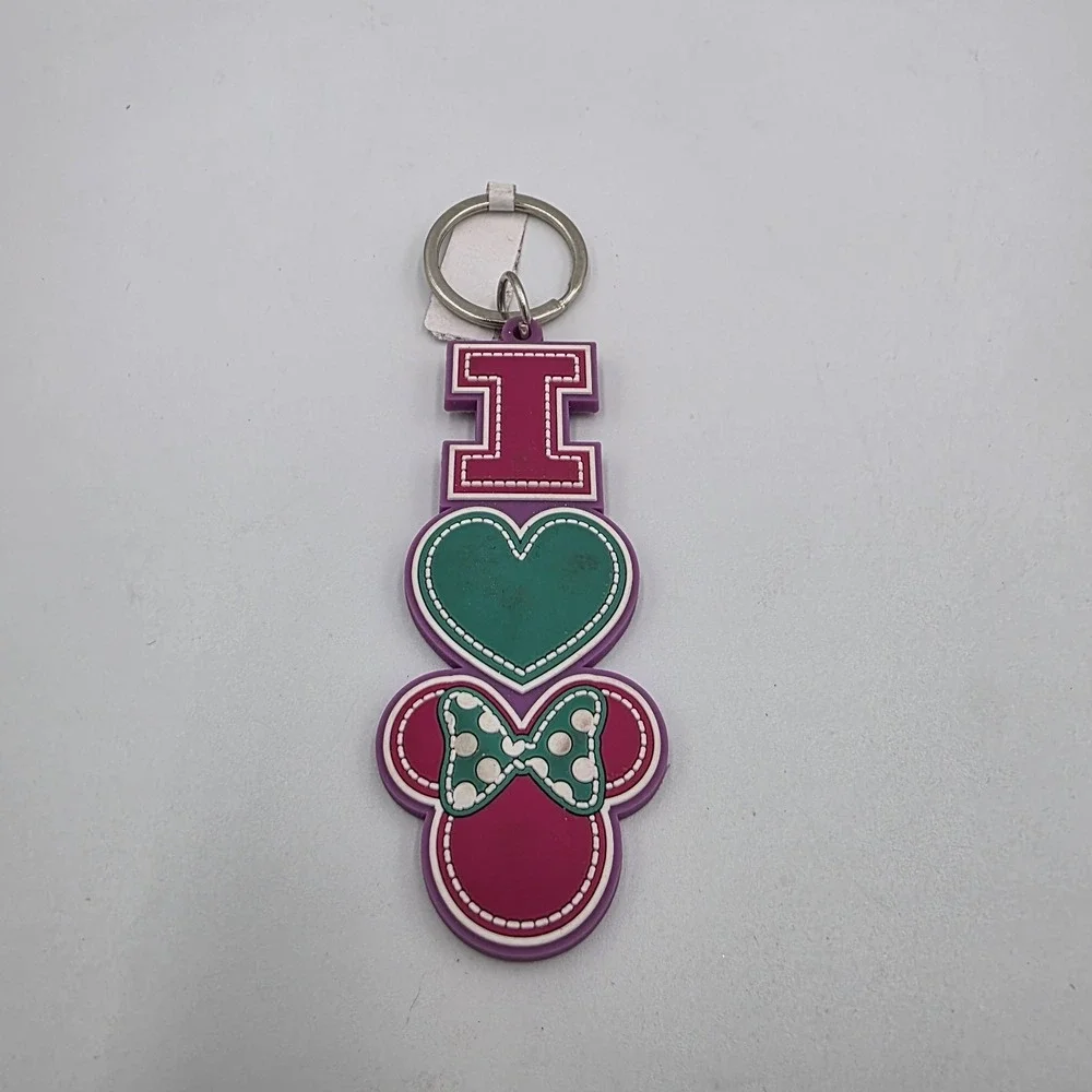 Disney I Love Minnie Mouse Head Ears Heart Rubber‎ Silicone Keychain Ring 4