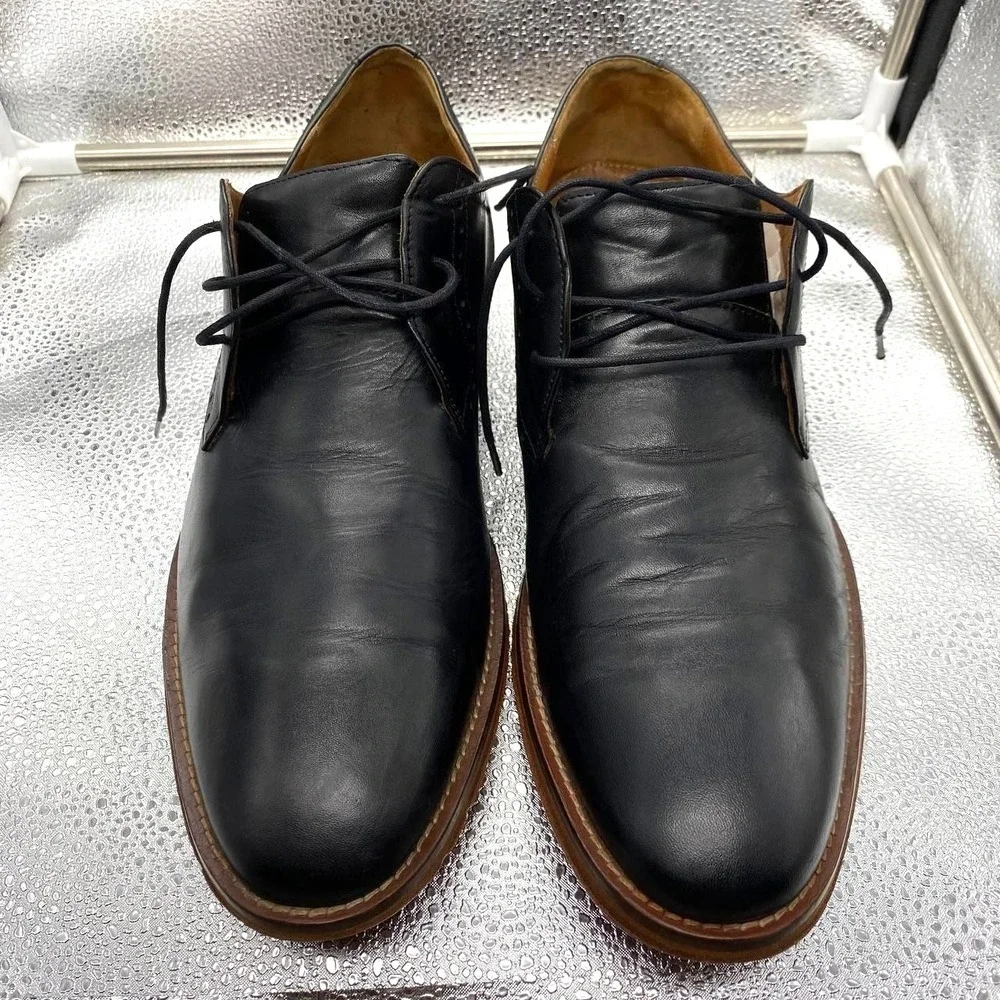 Johnston & Murphy Tyson Plain Toe Shoes Mens 10.5 Black Leather Dress Lace Up