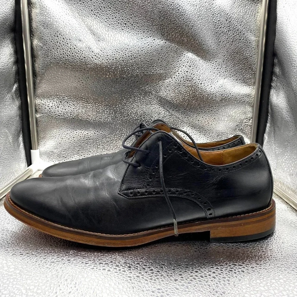 Johnston & Murphy Tyson Plain Toe Shoes Mens 10.5 Black Leather Dress Lace Up