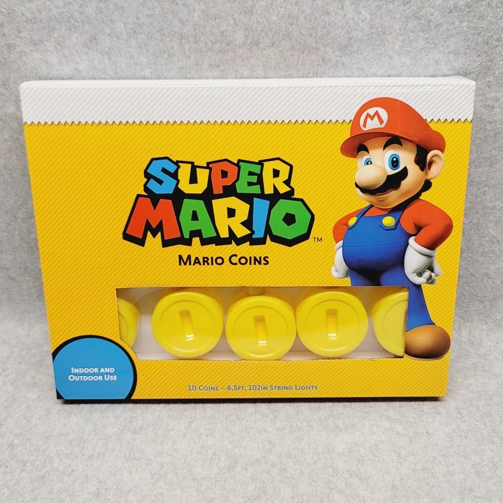 Super Mario Bros‎ 10 Gold Coin String Lights Indoor Outdoor Party Decor 8.5 Feet