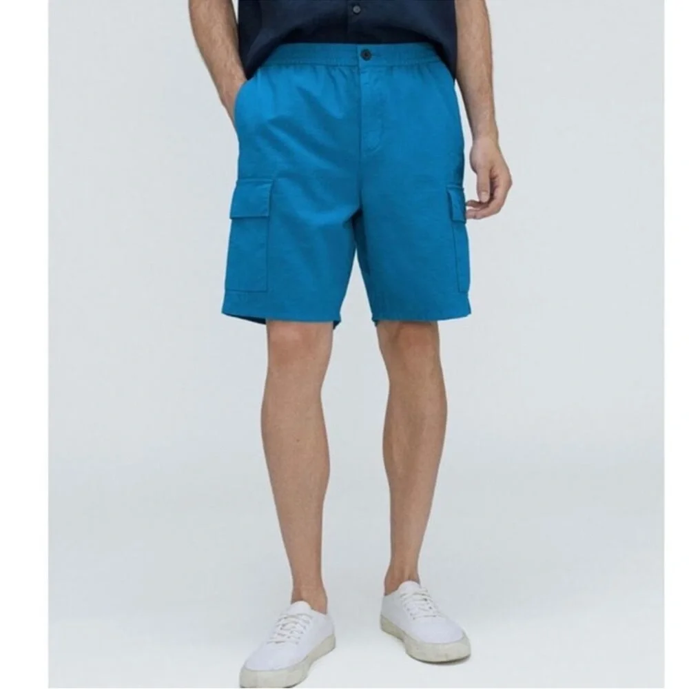 Everlane‎ The Organic Cotton Linen Blend Cargo Shorts Men's Teal Blue small NWT