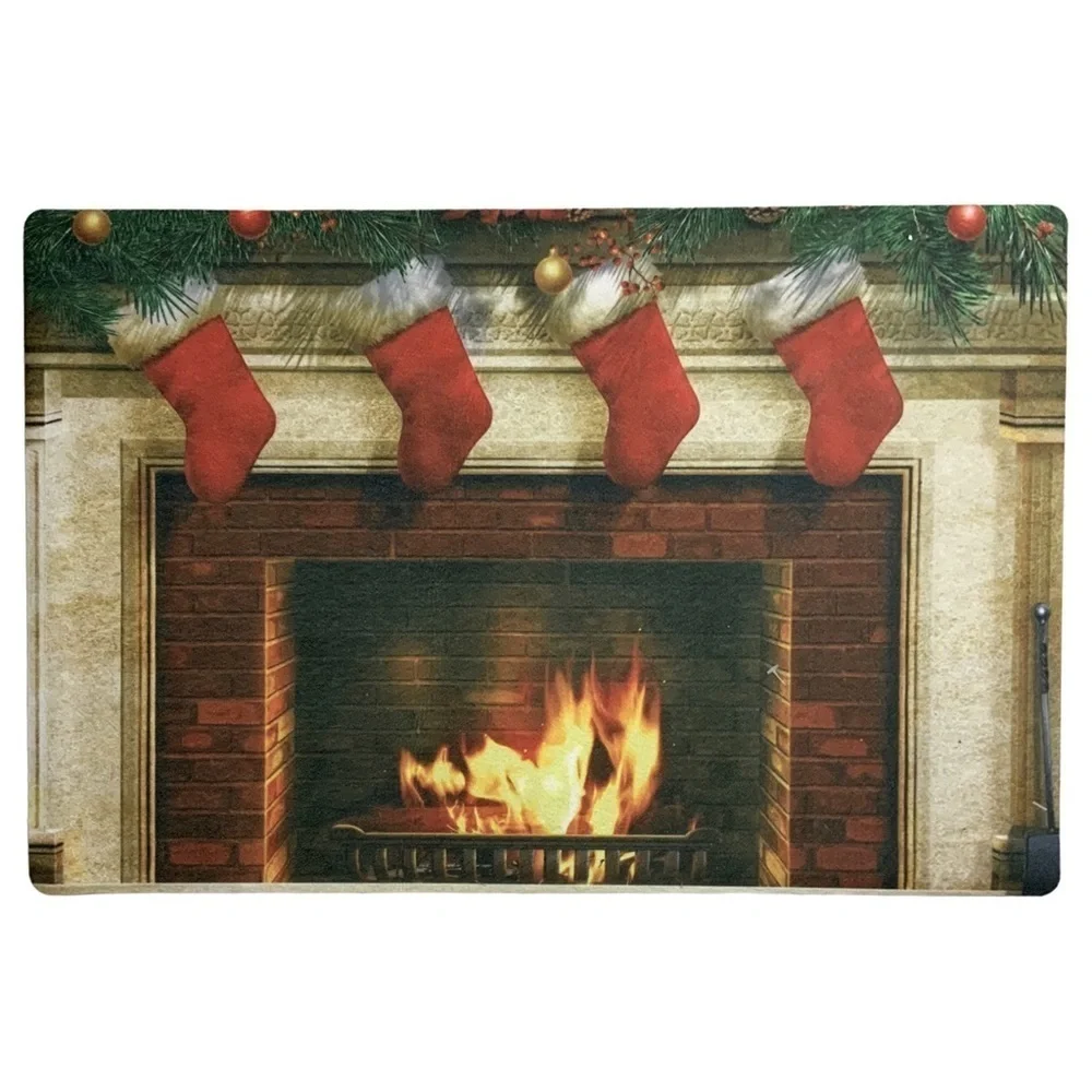Holiday Doormat Fireplace Christmas Stockings Rectangle 16 X 24 In Multicolor