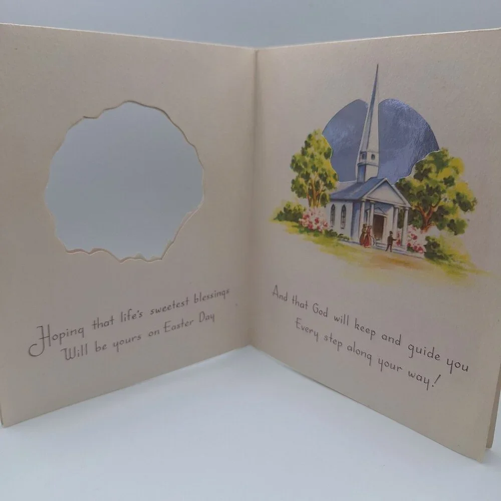 Vintage Easter Card God‎ Bless You Tulip Church Design Religious Note Personal