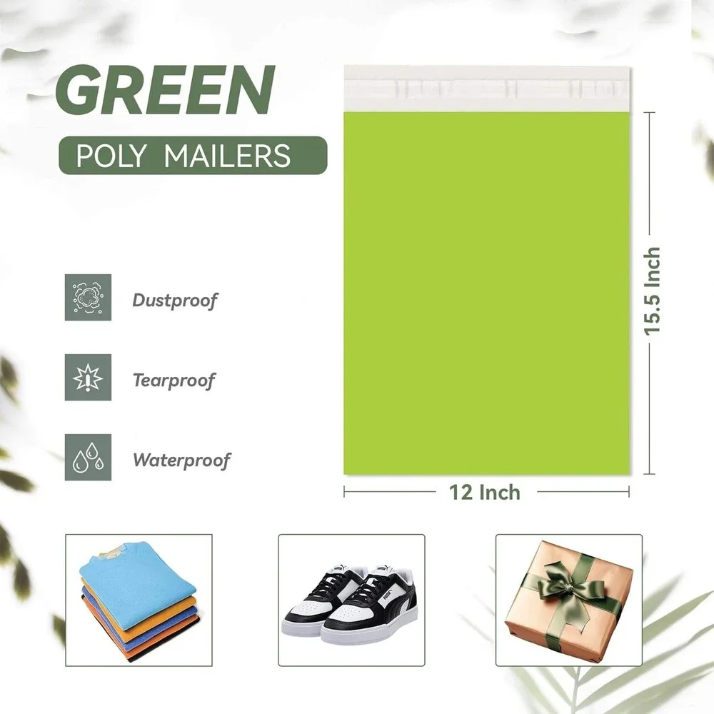 12x15.5 Green Poly Mailers 100 Count Mailing Supplies Shipping Packaging Bags
