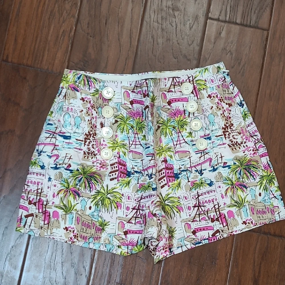 J. Crew Colorful Tropical Beach Patterned Linen Blend Shorts size 2