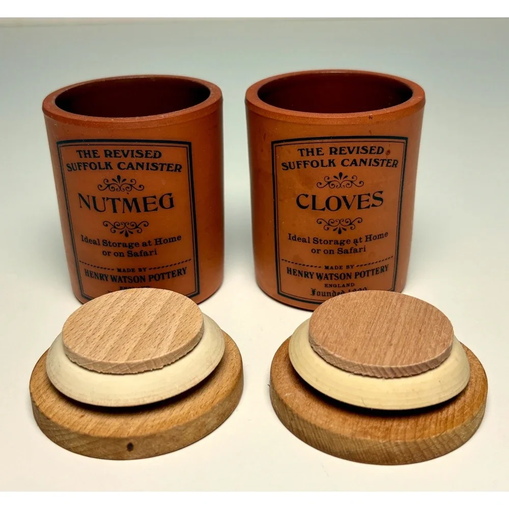 Henry Watson Pottery Spice Canister Set Small Terracotta Nutmeg Cloves Suffolk
