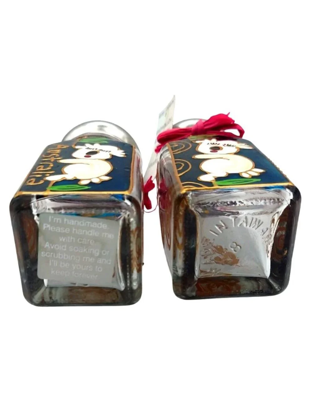 Liza Enger Handpainted Koala Bear Glass Salt & Pepper Shakers Gift Box Australia