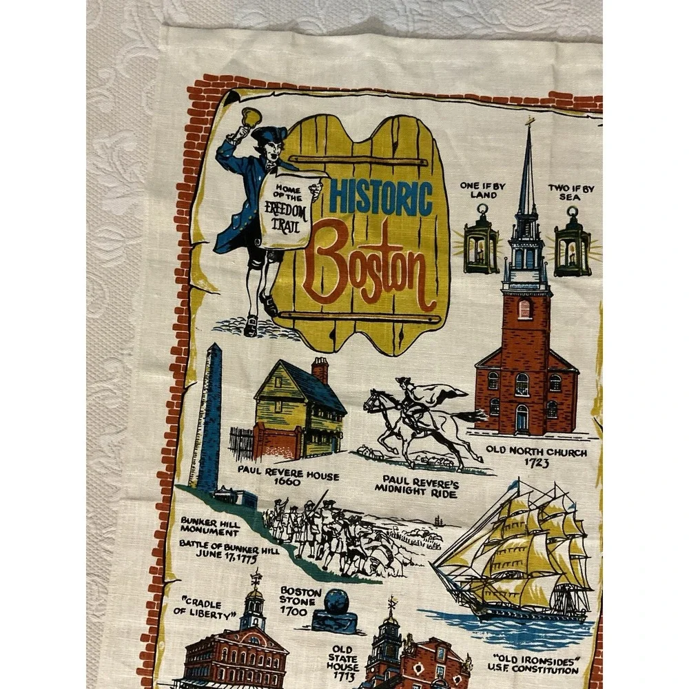 NEW Vintage 1970's Linen Historic Boston Souvenier Tea Towel 16