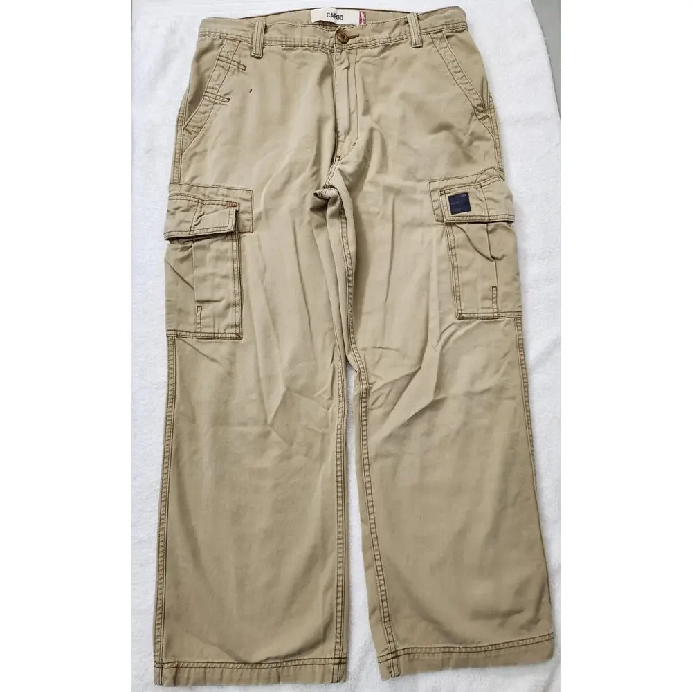 Levis Cargo Pants Mens 36x30 Khaki Utility Loose Straight Distressed Y2K