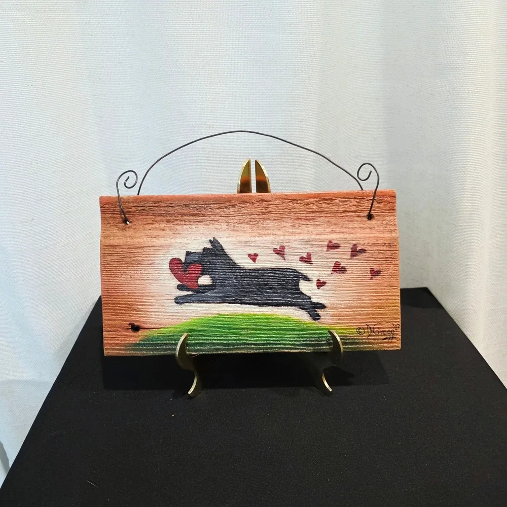 Handcrafted Scottie Valentine Terrier Dog Art Sign Plaque Wood Home Decor Rustic