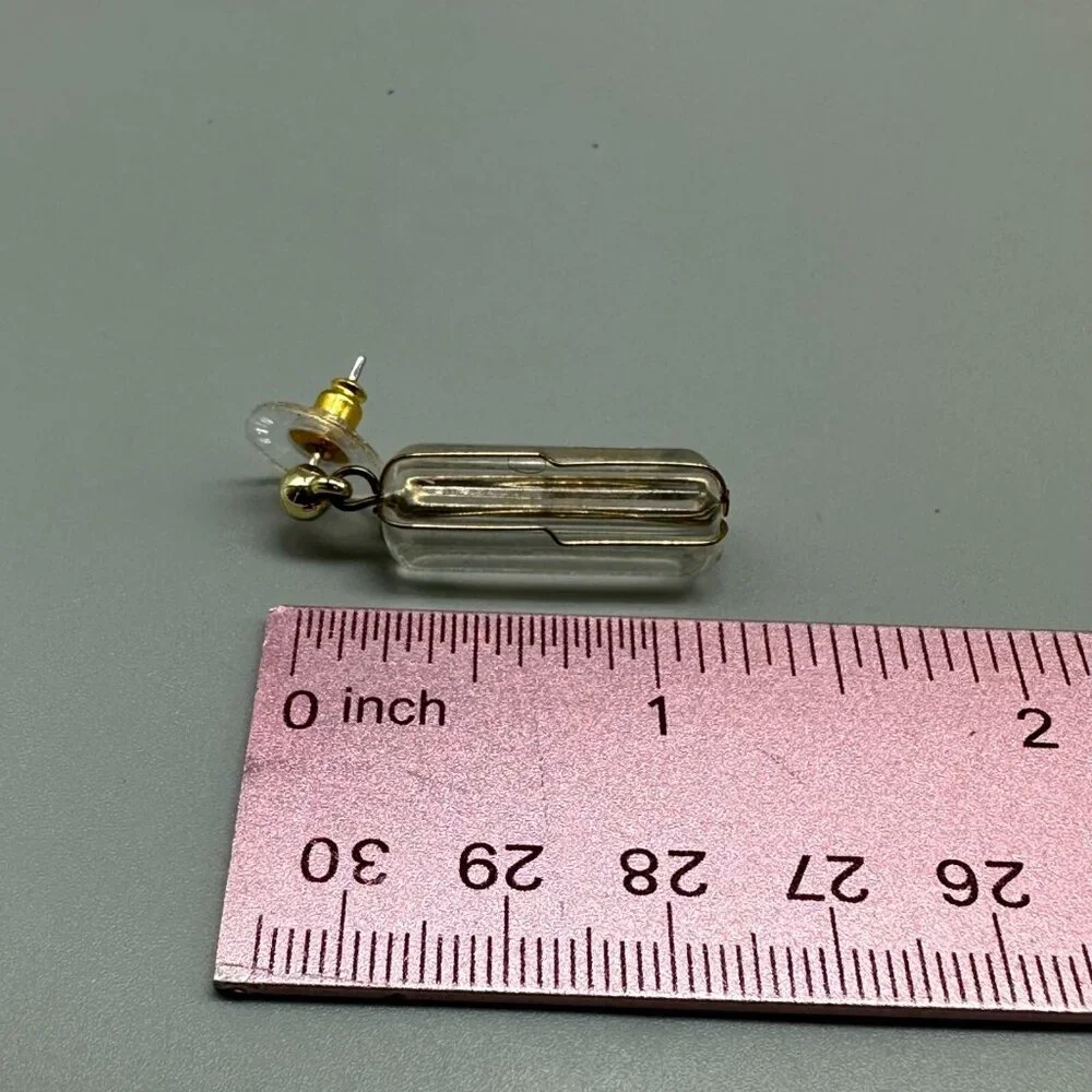 3/$30 Vintage Clear Earrings Gold Tone Acrylic Pillar Dangle Mod Retro 1.25