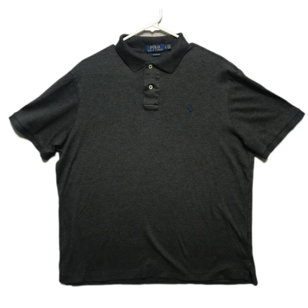 Polo Ralph Lauren Mens Large Classic Fit Polo Shirt Gray Heather Pony Logo‎ Pima