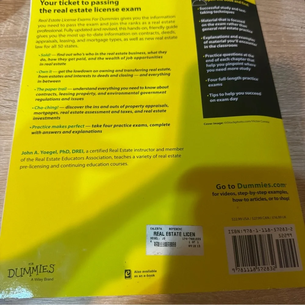 Real‎ Estate License Exams for Dummies by John A. Yoegel (2013, Trade Paperback)