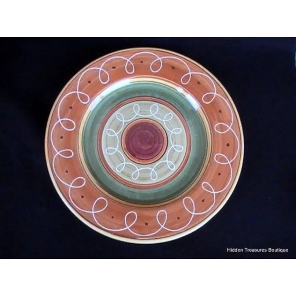 Pier 1‎ Etrusco Dinner Plate Red Orange Green Swirls Dots Beautiful