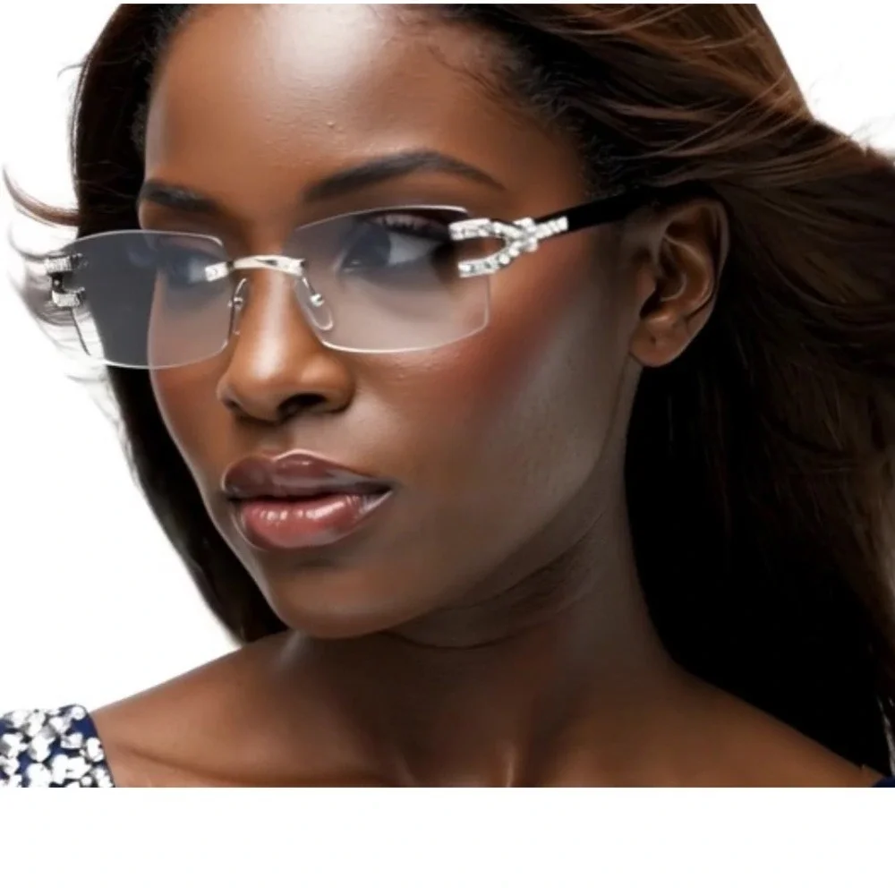 Sunglasses Women Square Rimless Clear Silver Luxury Festival Hip Hop Shades 2026