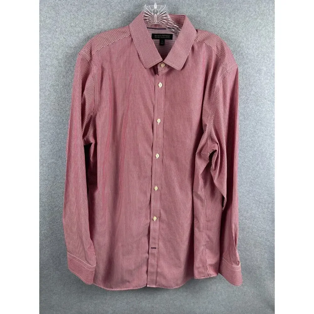 Banana Republic Shirt Men's XL Red Striped Long Sleeve‎ Button Up Non Iron Slim