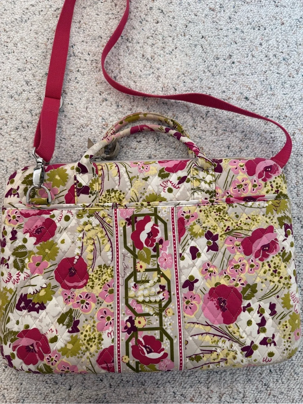 Vera Bradley English Rose Quilted Laptop Messenger Bag in Make Me Blush