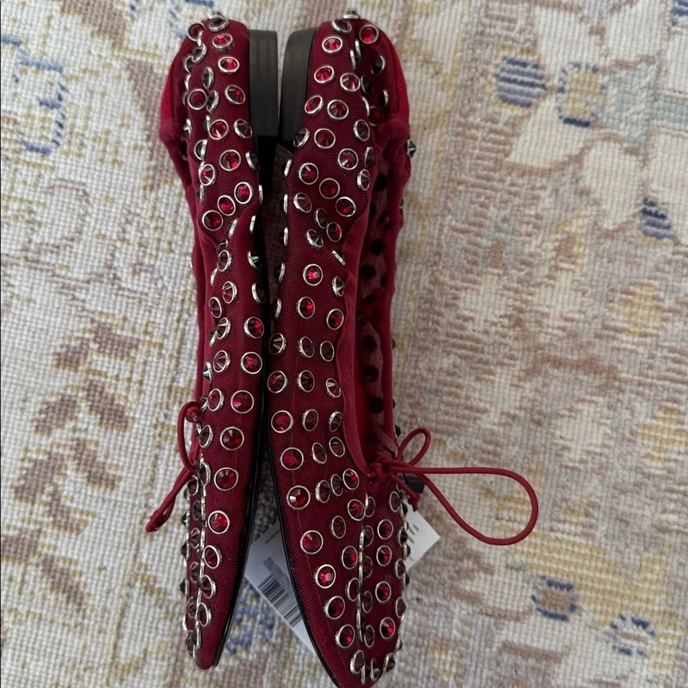 NWT Mango studded bow front ballet pumps in red Size 36