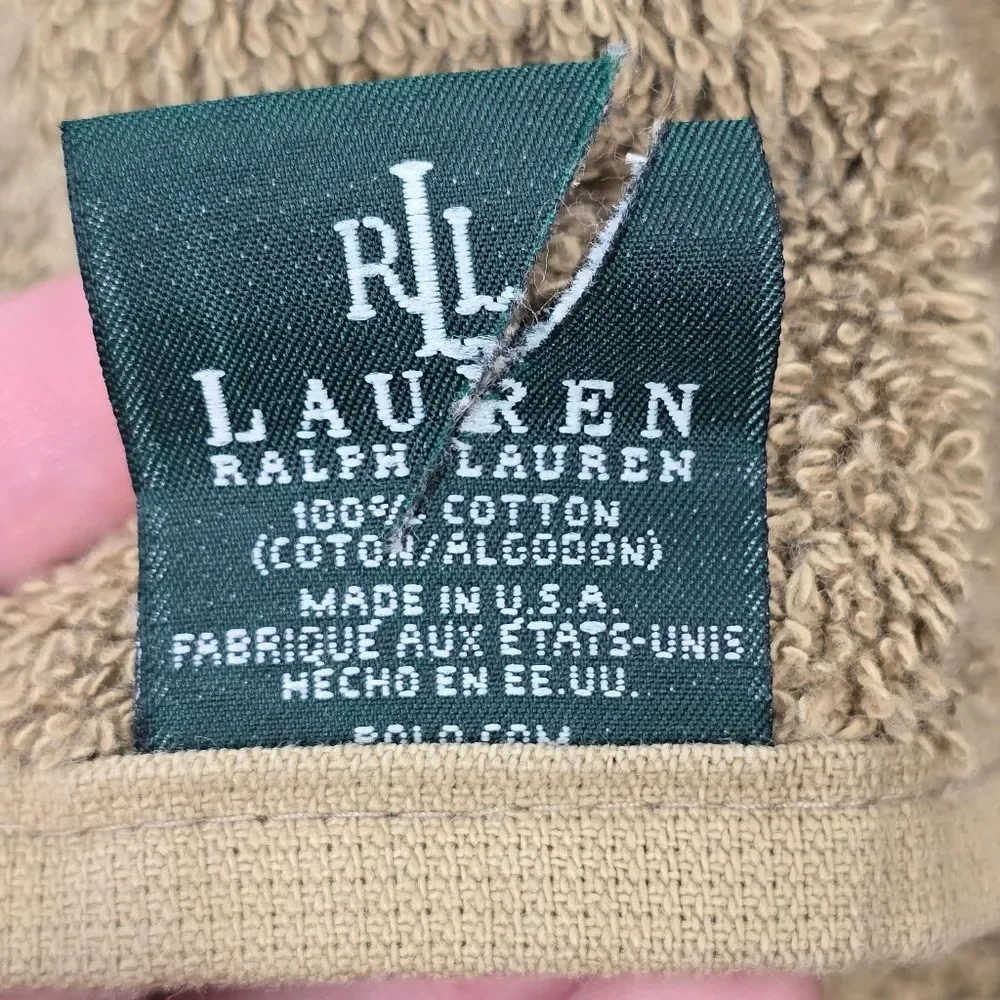 Vintage Ralph Lauren Green Label Home Collection Tan 100% Cotton Bath Towel