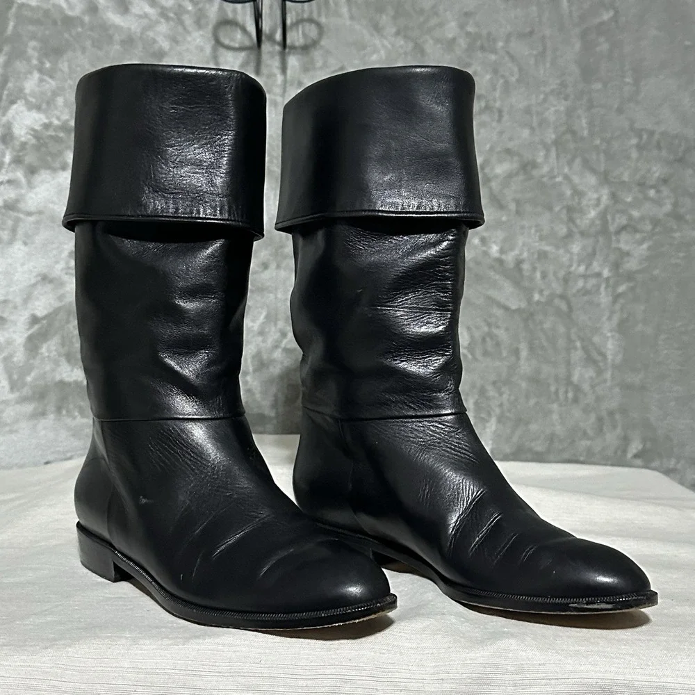 Bruno Magli Black Leather Mid Calf Dress Boots Womens 5.5B Baccara Made In Italy
