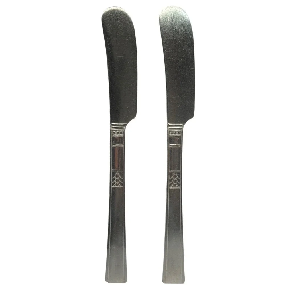 Vintage Silverplate Butter Knives Set of 2 Art Deco Flatware Spreaders 6