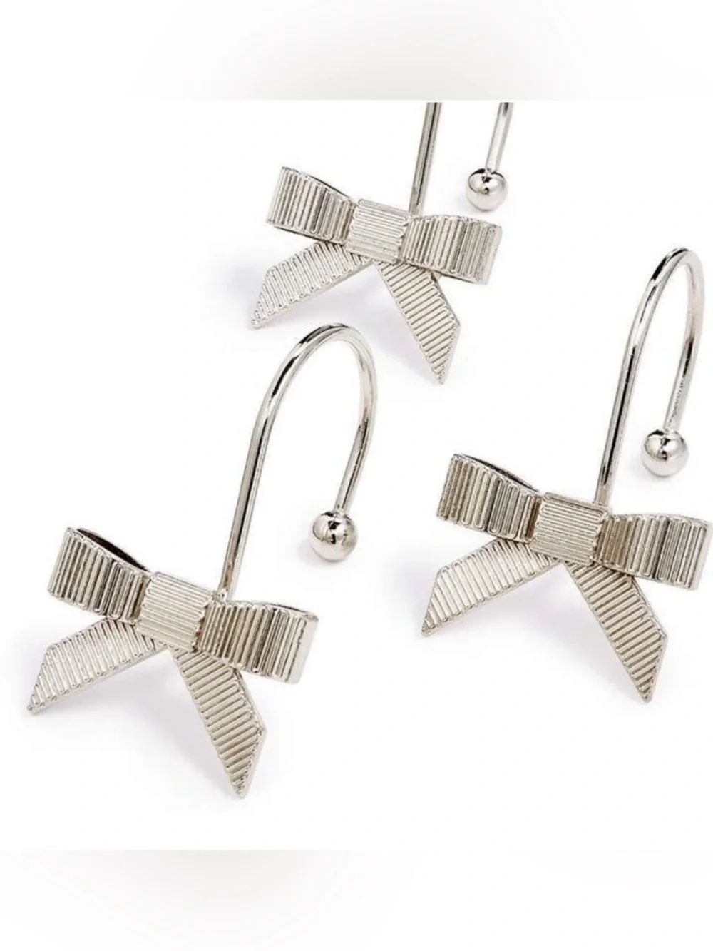 NEW in BOX ♠️ kate spade 12 Silver Grosgrain Bow Shower Curtain Hooks Curtains