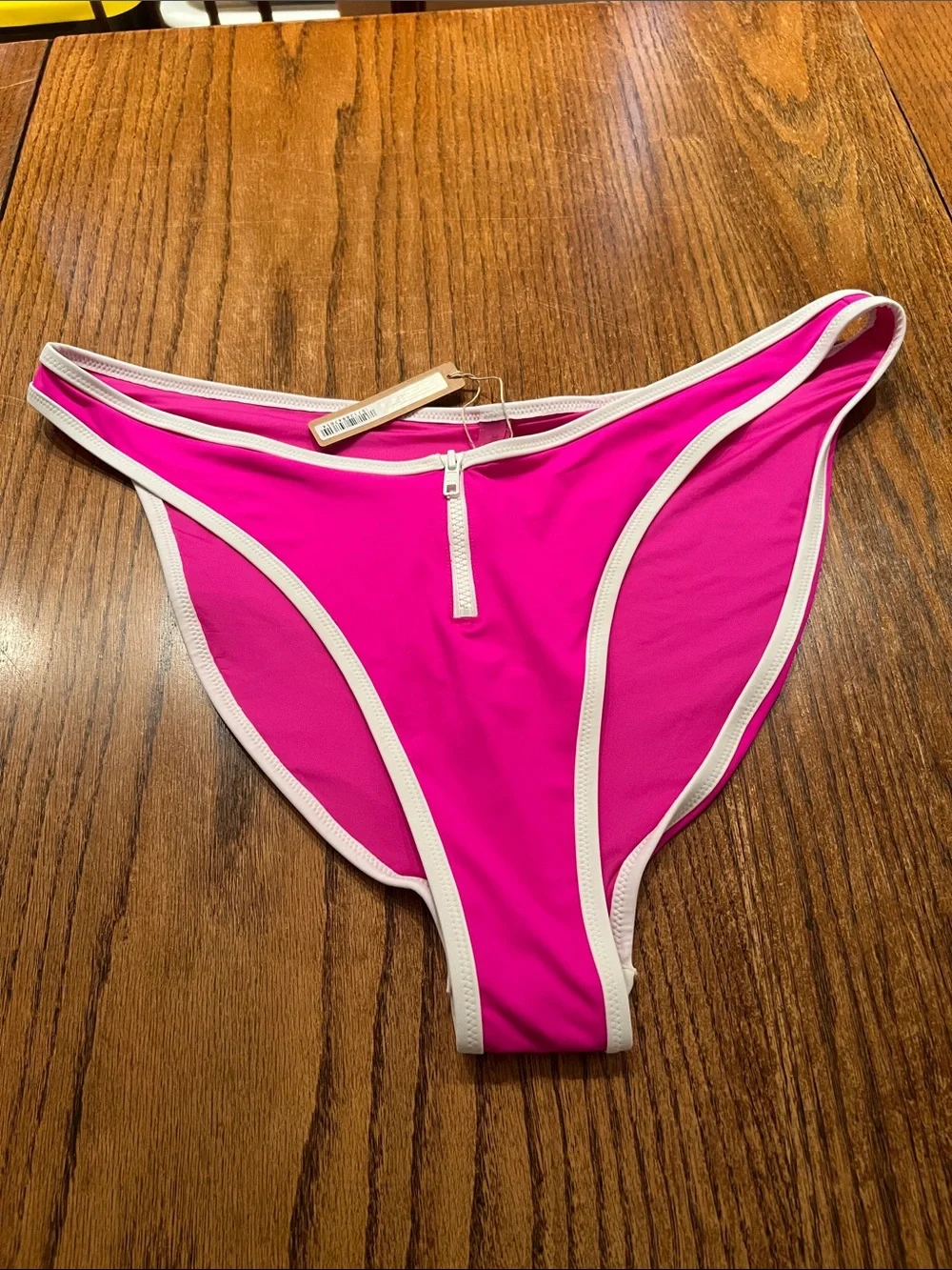 Women’s High-Cut Bikini Bottom in Hot Pink with Contrast Trim Size 3X
