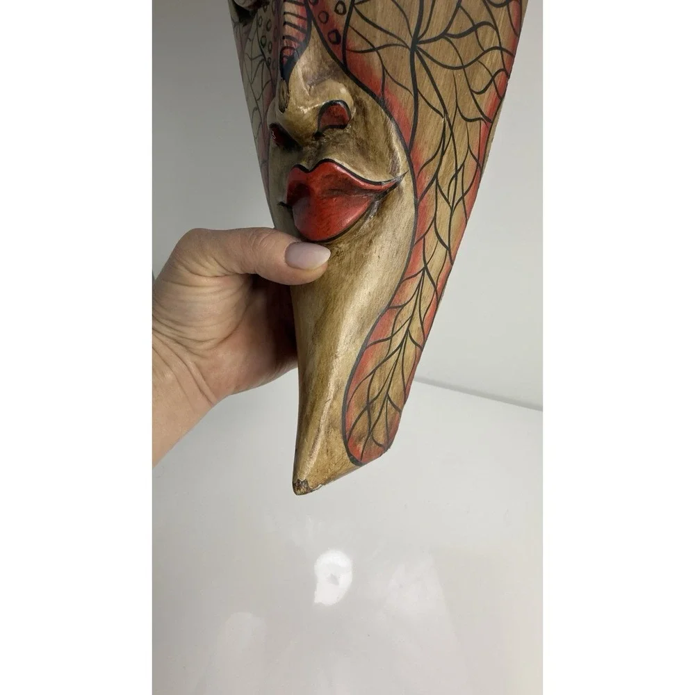 Bali Ethnic Wood Carved Tribal Mask Red Lip with Decorative Paint by Sejati 18