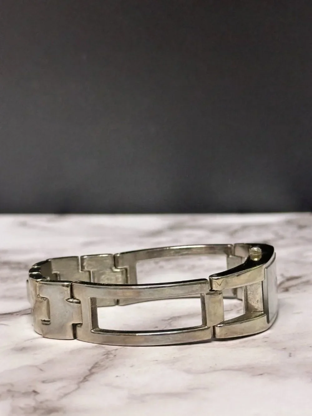 Armitron Watch Women Silver Tone Rectangle Case Bangle Band New Battery 7 Inch